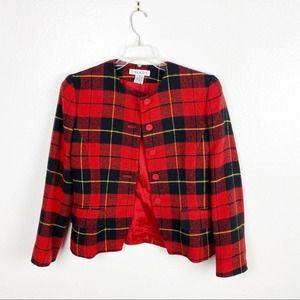 CHAUS Red Plaid Wool Blend Lined Blazer Jacket, Size 6